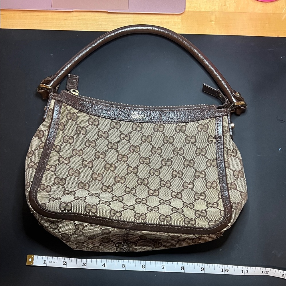 Gucci Tan and Brown Monogram Shoulder Bag